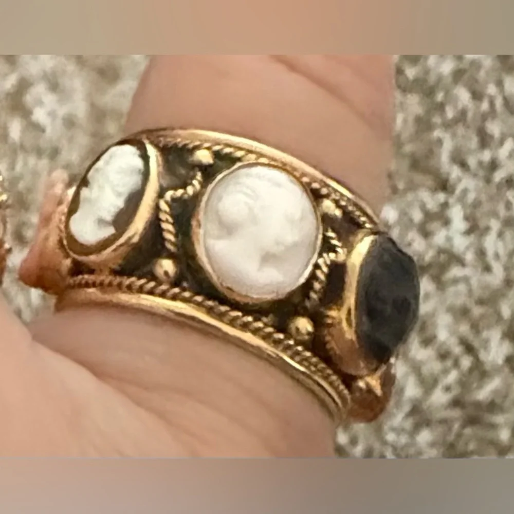 14k Cameo shell Eternity Wide Band Ring Size 8 multi color estate jewelry